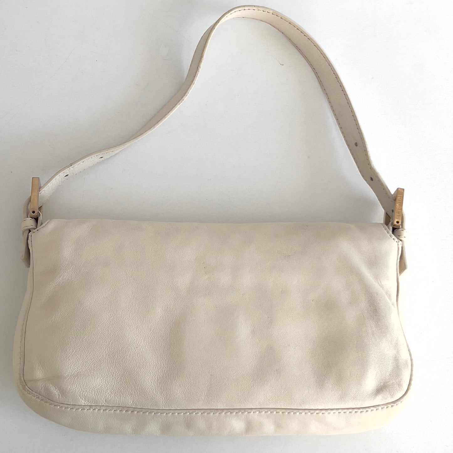 Fendi White Lamb Leather Enamel Buckle Baguette