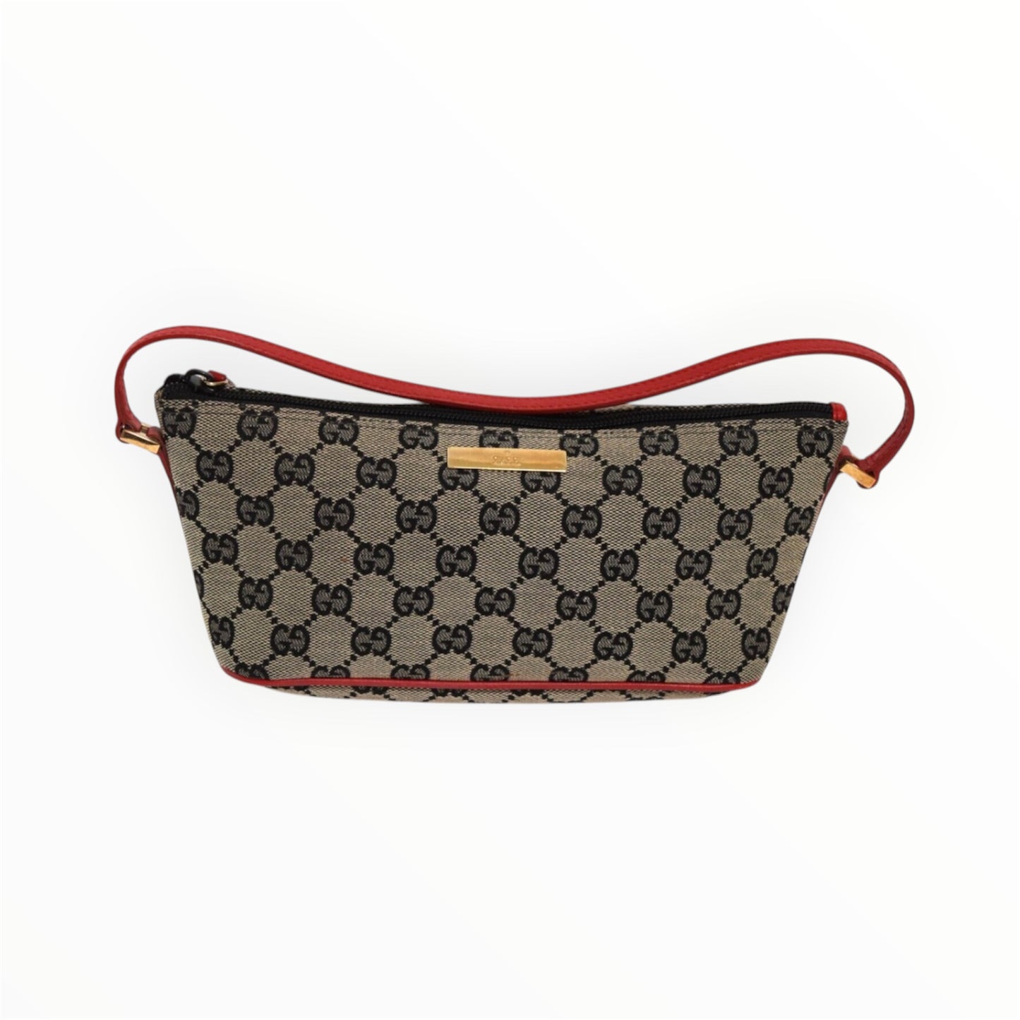A Gucci Logo Fabric Canvas Red Leather boat Bag