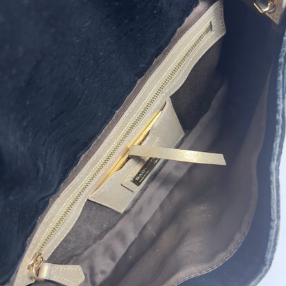 Fendi Black Velvet Gold Tassel Baguette