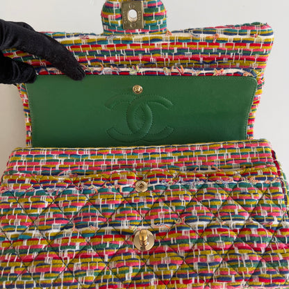 Chanel Multicolor Woven Stripes Double Flap Bag Medium