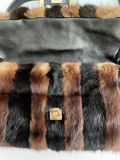 Fendi baguette mink black brown stripes shoulder bag