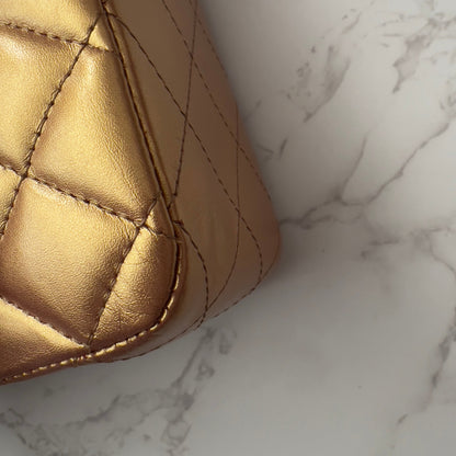 Chanel Metallic Lambskin Quilted Medium Double Flap Golden