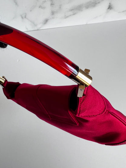 Gucci red satin acrylic handle Jackie