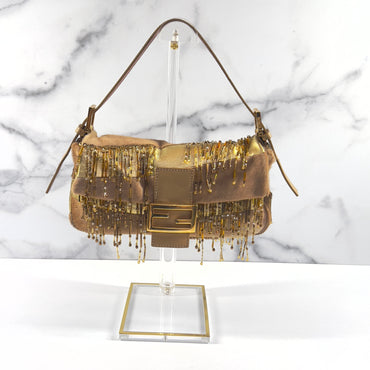 Vintage Fendi Pony Hair Beaded Fringes Baguette