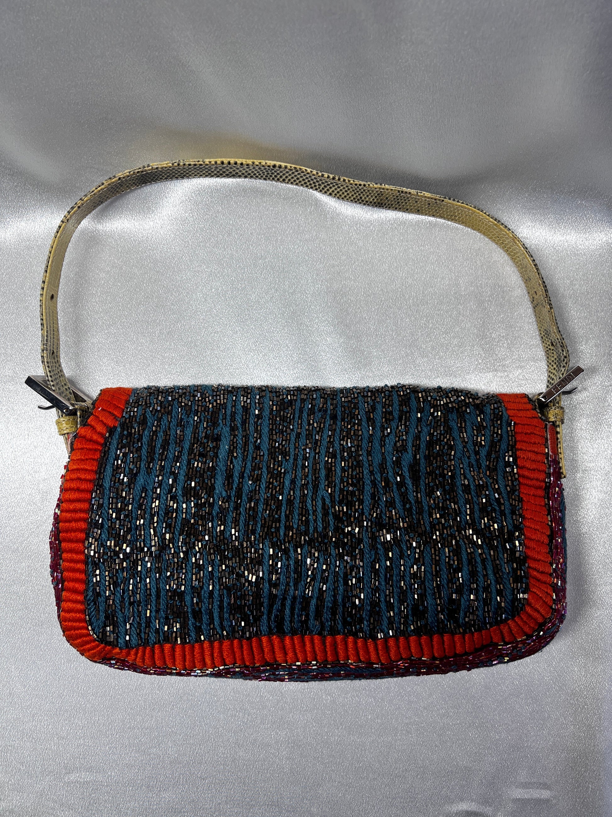 Fendi multi color lizard skin strap baguette