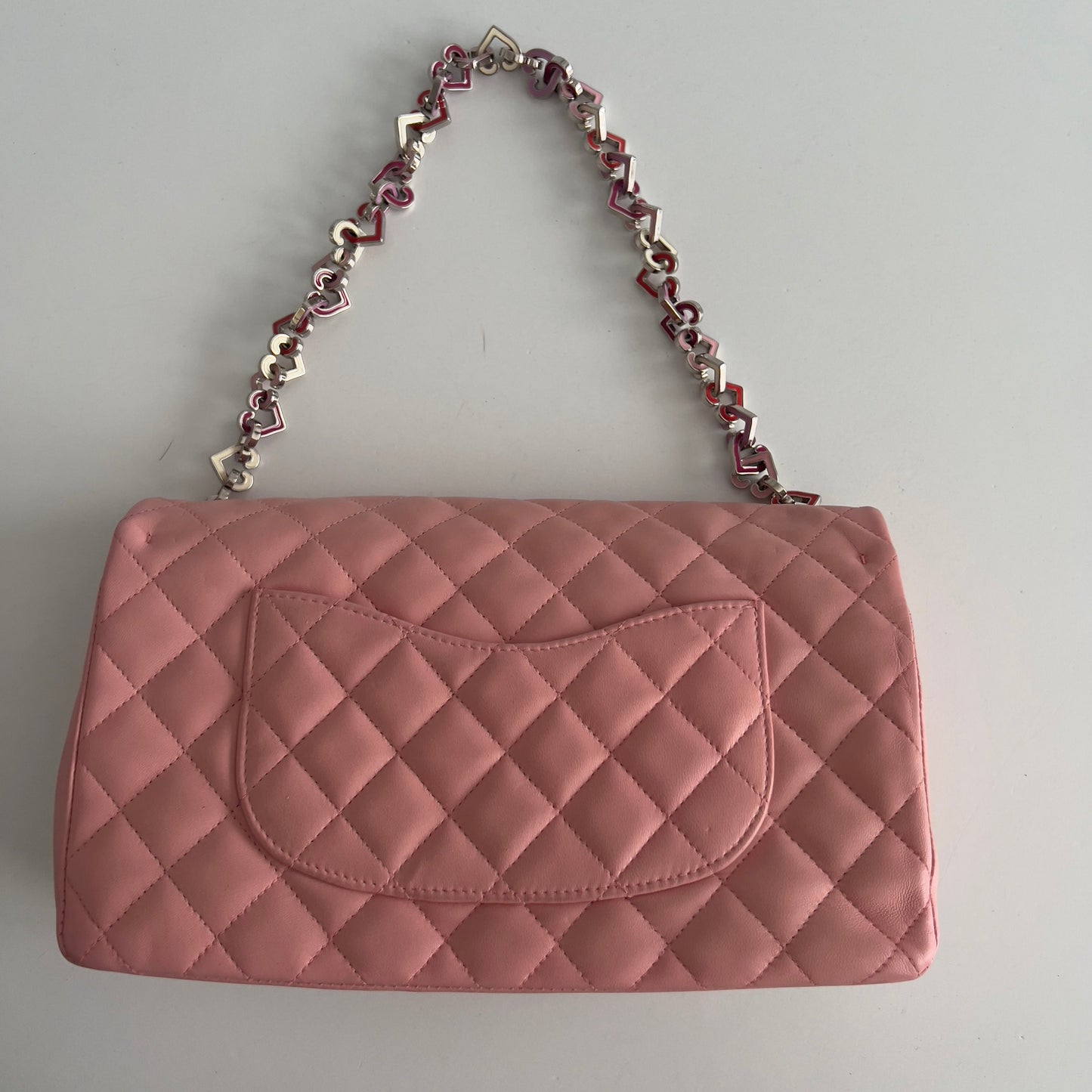 Vintage Chanel Pink Quilted Lambskin Medium Heart Chain Valentine Flap Bag