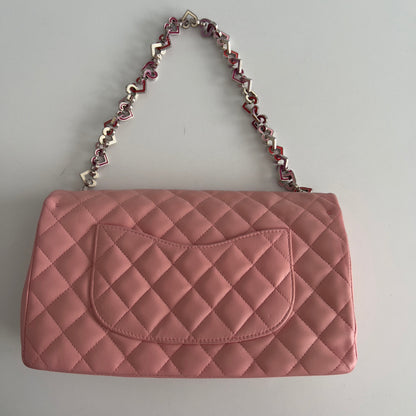 Vintage Chanel Pink Quilted Lambskin Medium Heart Chain Valentine Flap Bag