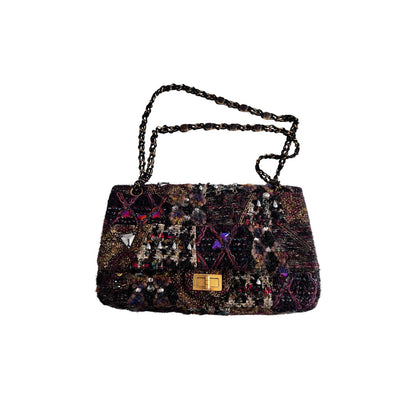 Chanel tweed crystal embellished Paris Byzance reissue 2.55 flap bag jumbo size