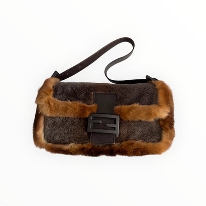 Vintage Fendi Brown & Gray Fur Baguette