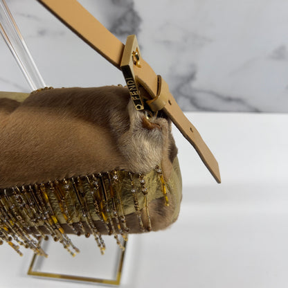 Vintage Fendi Pony Hair Beaded Fringes Baguette