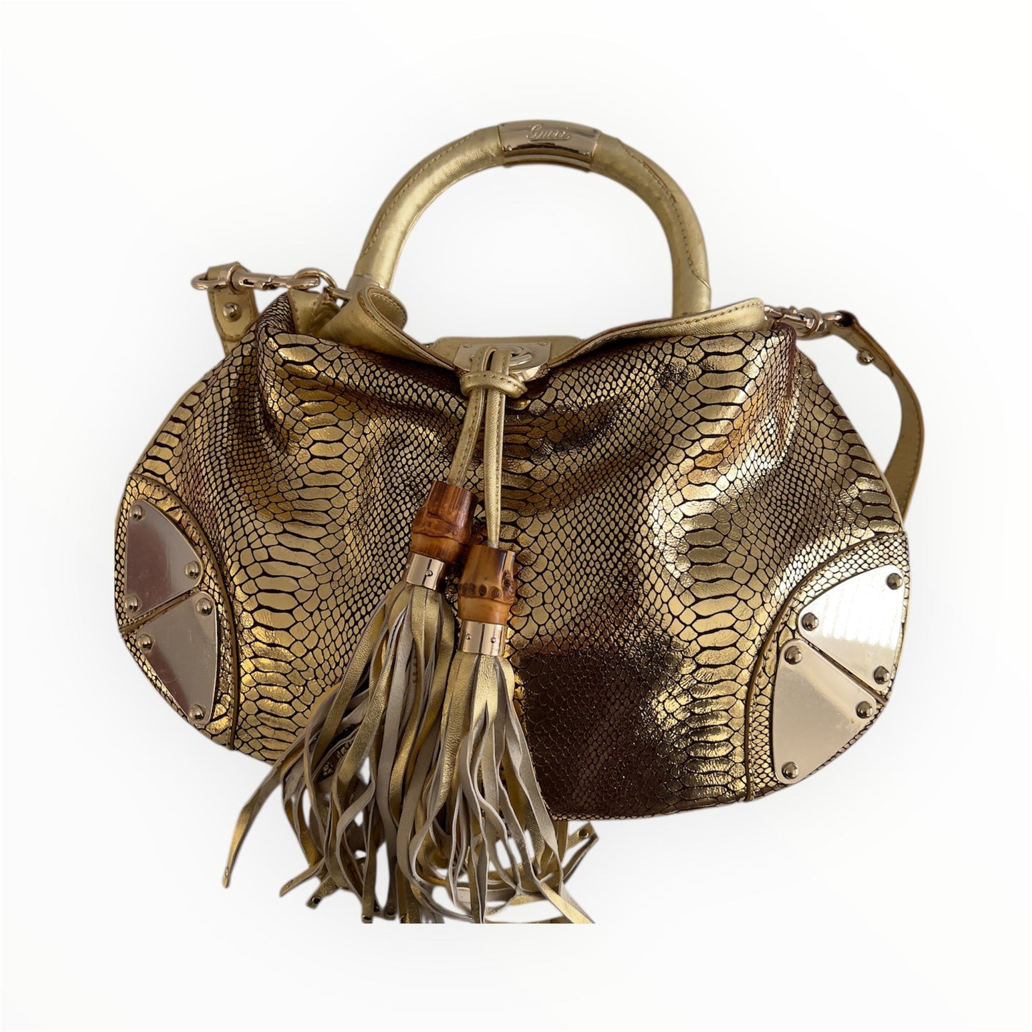 Vintage Gucci Embossed Python Skin Indy Top Handle Bag Medium