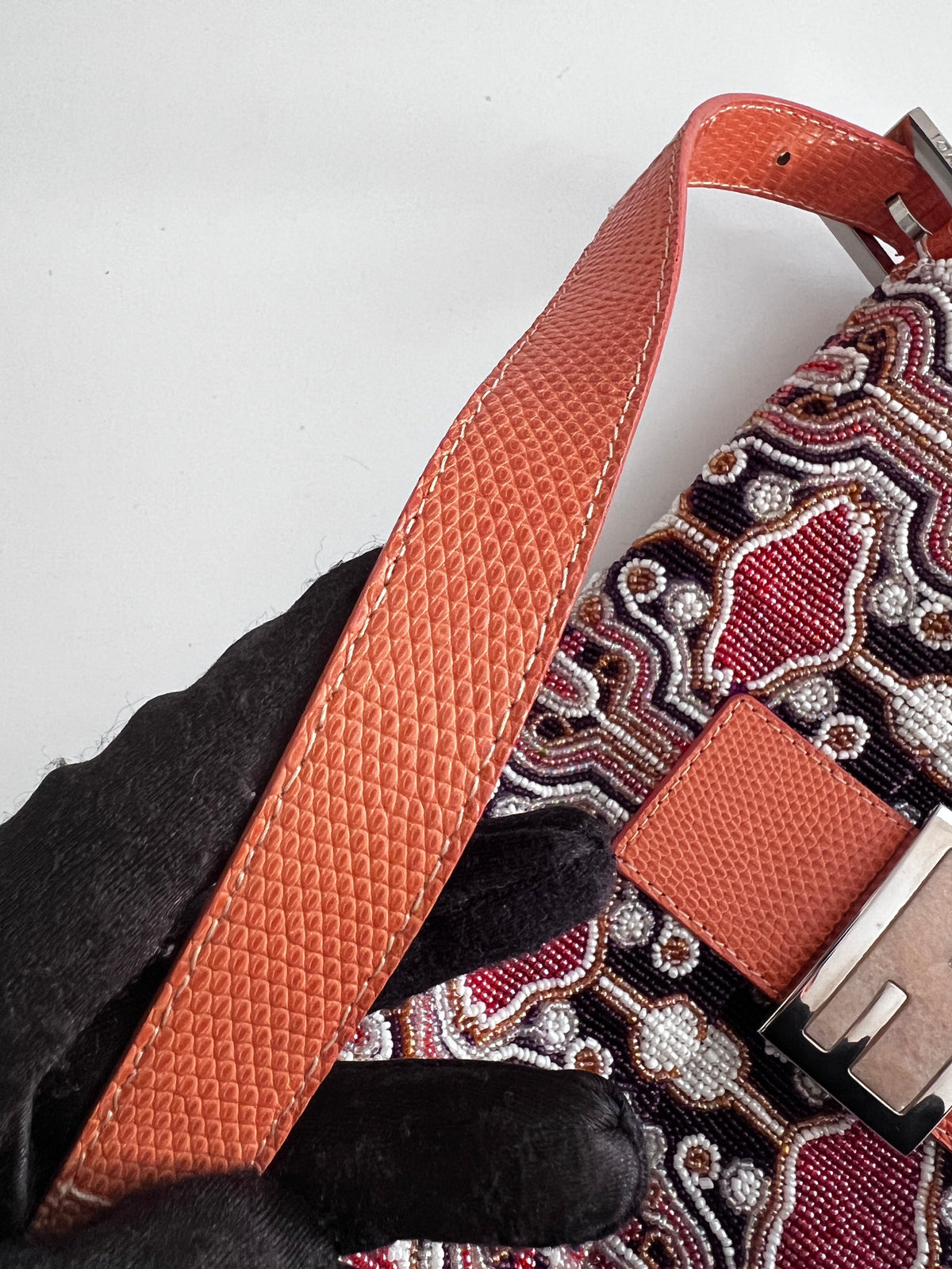 Fendi orange beaded embroidered baguette