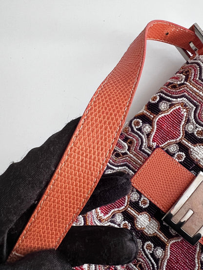 Fendi orange beaded embroidered baguette