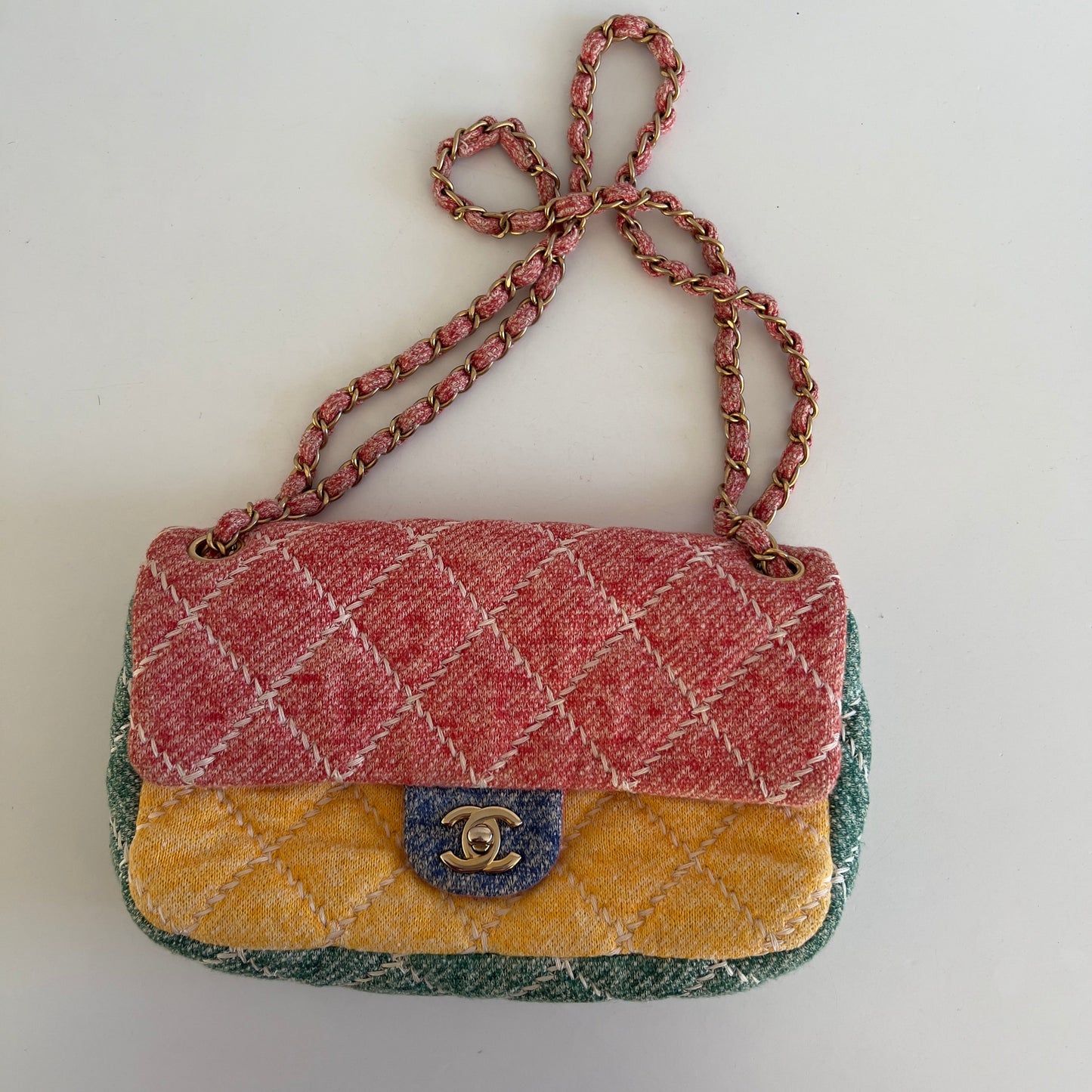 CHANEL Jersey Quilted Fabrics and Co Flap Multicolor Medium Size