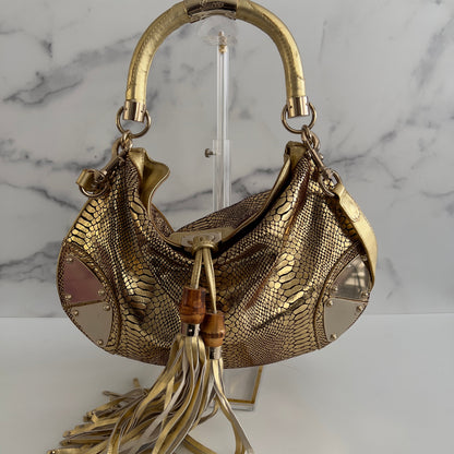 Vintage Gucci Embossed Python Skin Indy Top Handle Bag Medium