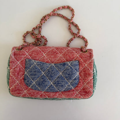 CHANEL Jersey Quilted Fabrics and Co Flap Multicolor Medium Size