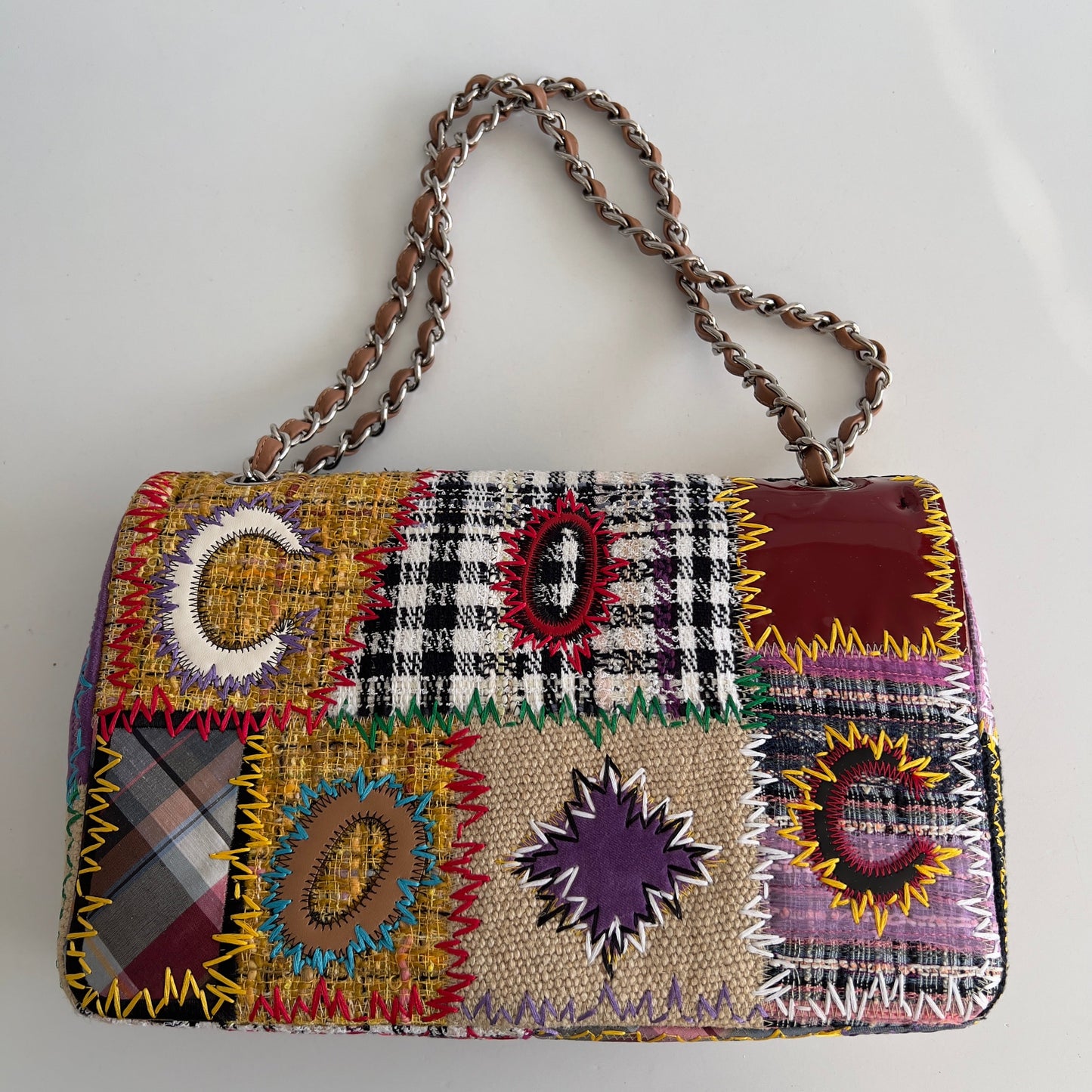Vintage Chanel Multicolor Patchwork Jumbo Single Flap Bag