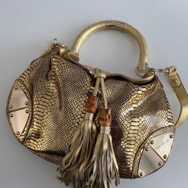 Vintage Gucci Embossed Python Skin Indy Top Handle Bag Medium