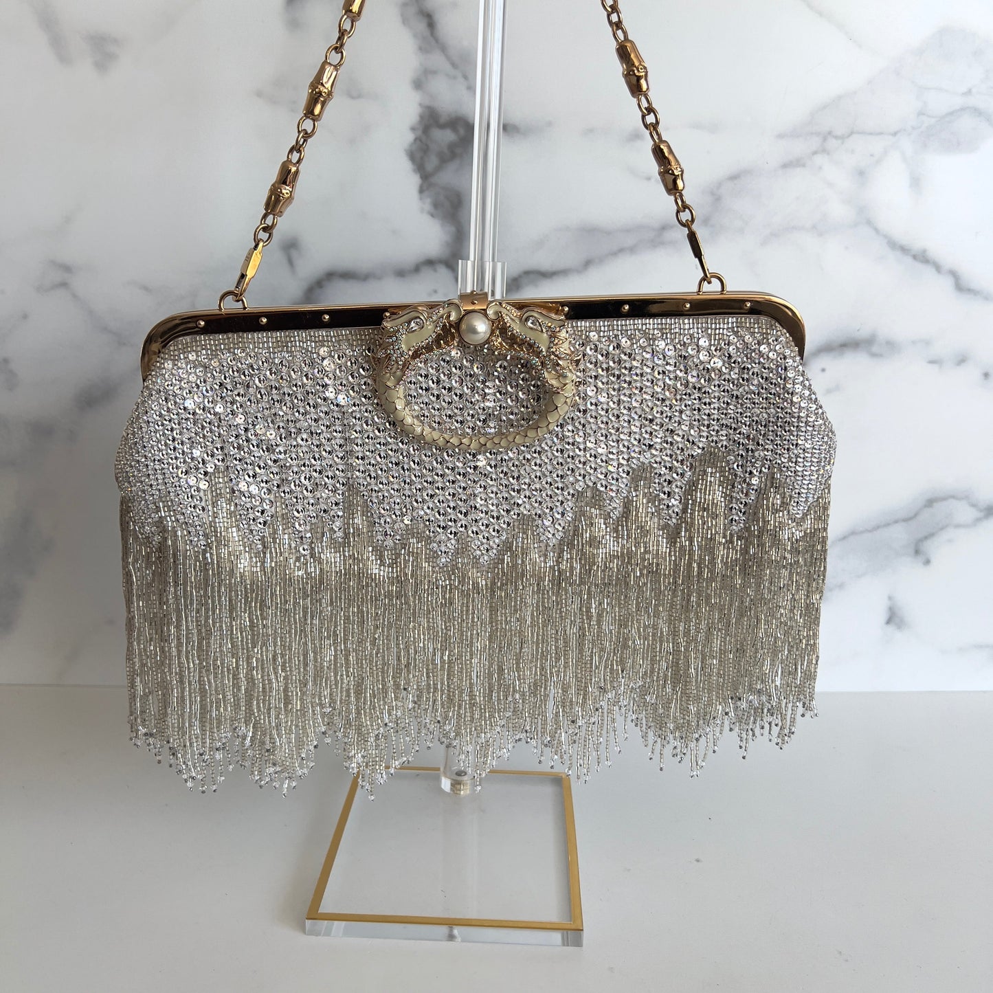 Vintage White Gucci Beaded Fringe Clutch by Tom Ford 2004