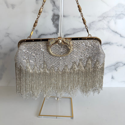 Vintage White Gucci Beaded Fringe Clutch by Tom Ford 2004