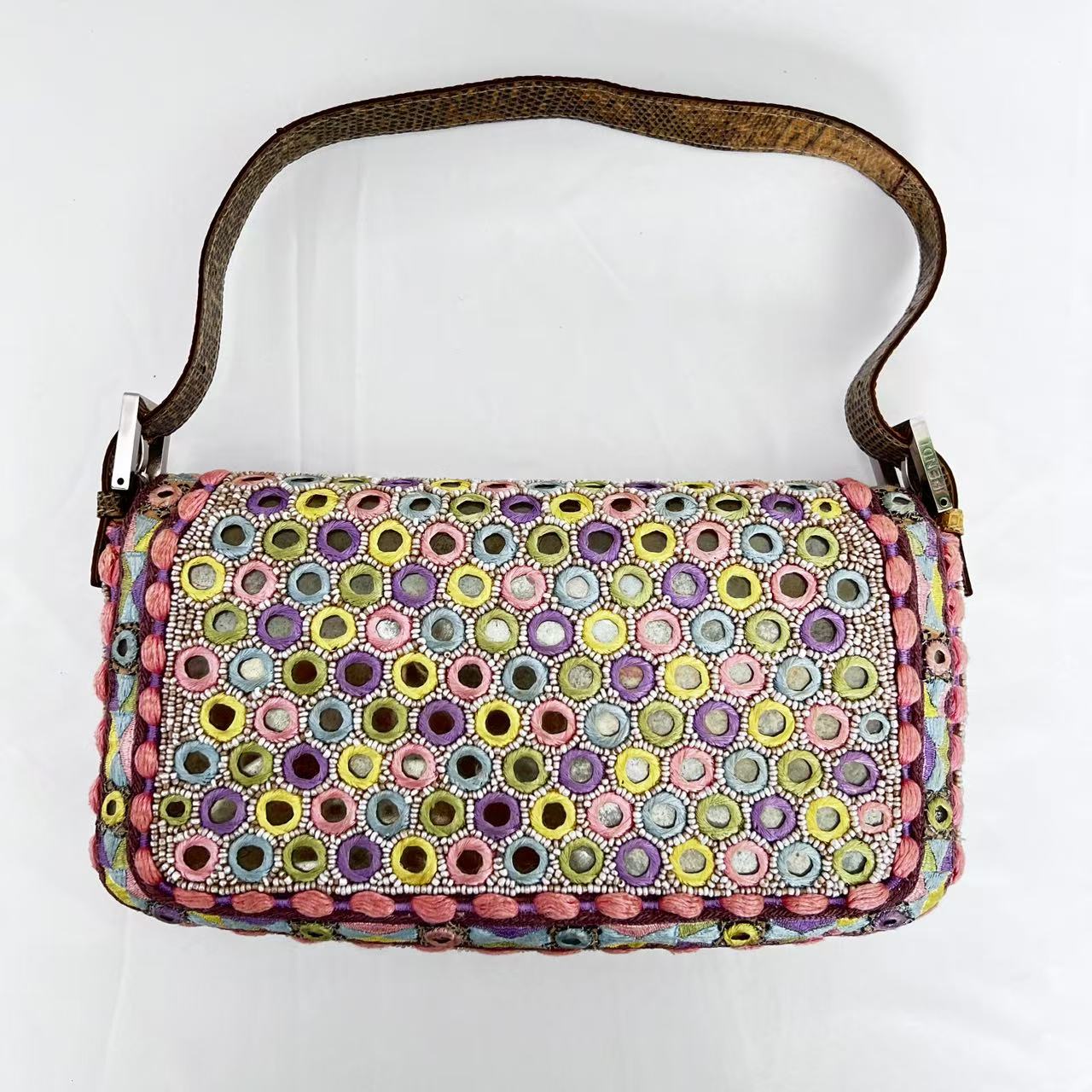 Fendi Baguette Multicolor mirror silver hardware shoulder bag
