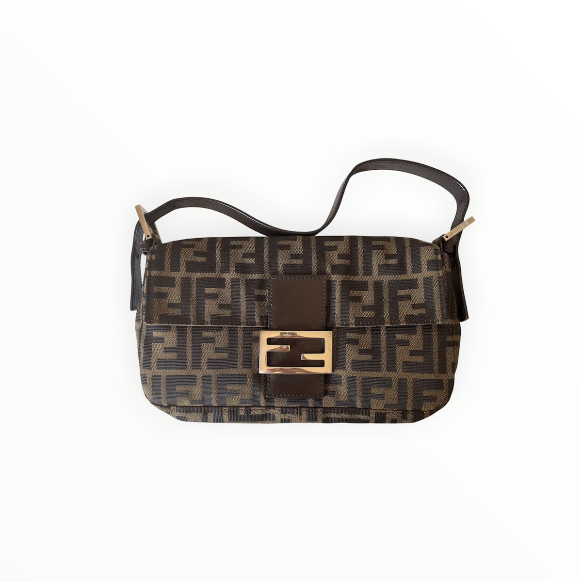 A Fendi Silver Buckle Zucca Baguette