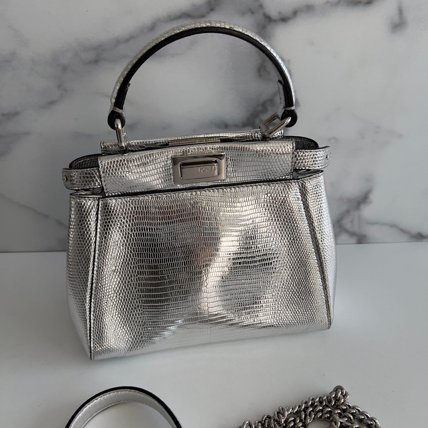 Fendi Silver Lizard Mini Peekaboo