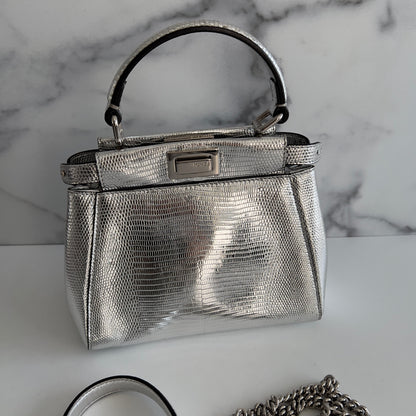 Fendi Silver Lizard Mini Peekaboo