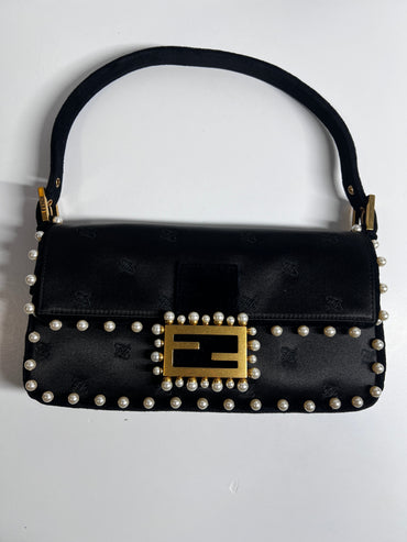 Fendi 15th anniversary satin pearl velvet baguette