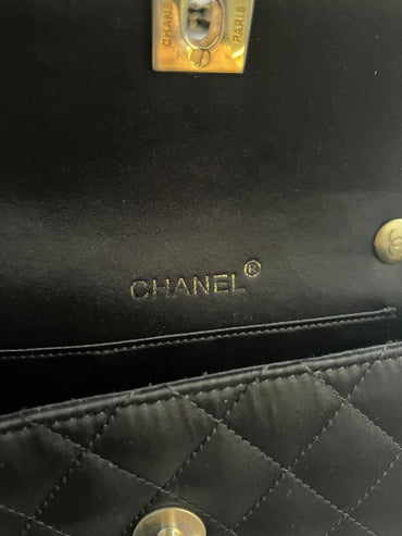 Chanel classic flap mini black satin gold hardware shoulder bag