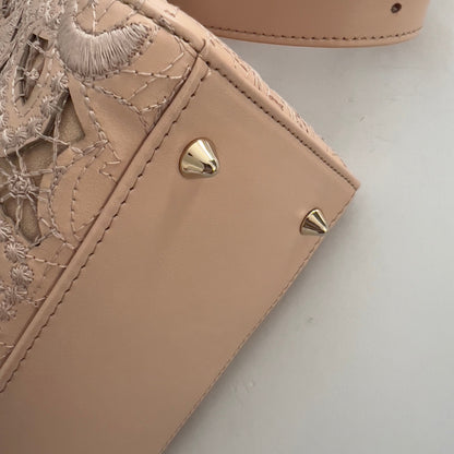 Dior Calfskin Medium Size Sand Pink Lace Ladydior Bag