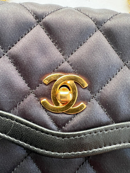 Vintage Chanel satin & leather flap bag with card holder