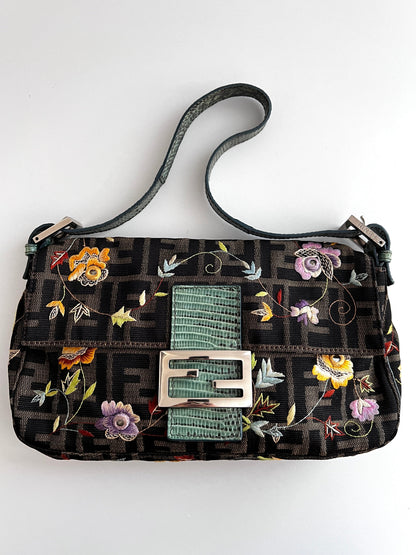 Vintage Fendi embroidered mirror zucca baguette