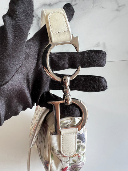 Dior limited edition white floral canva saddle bag
