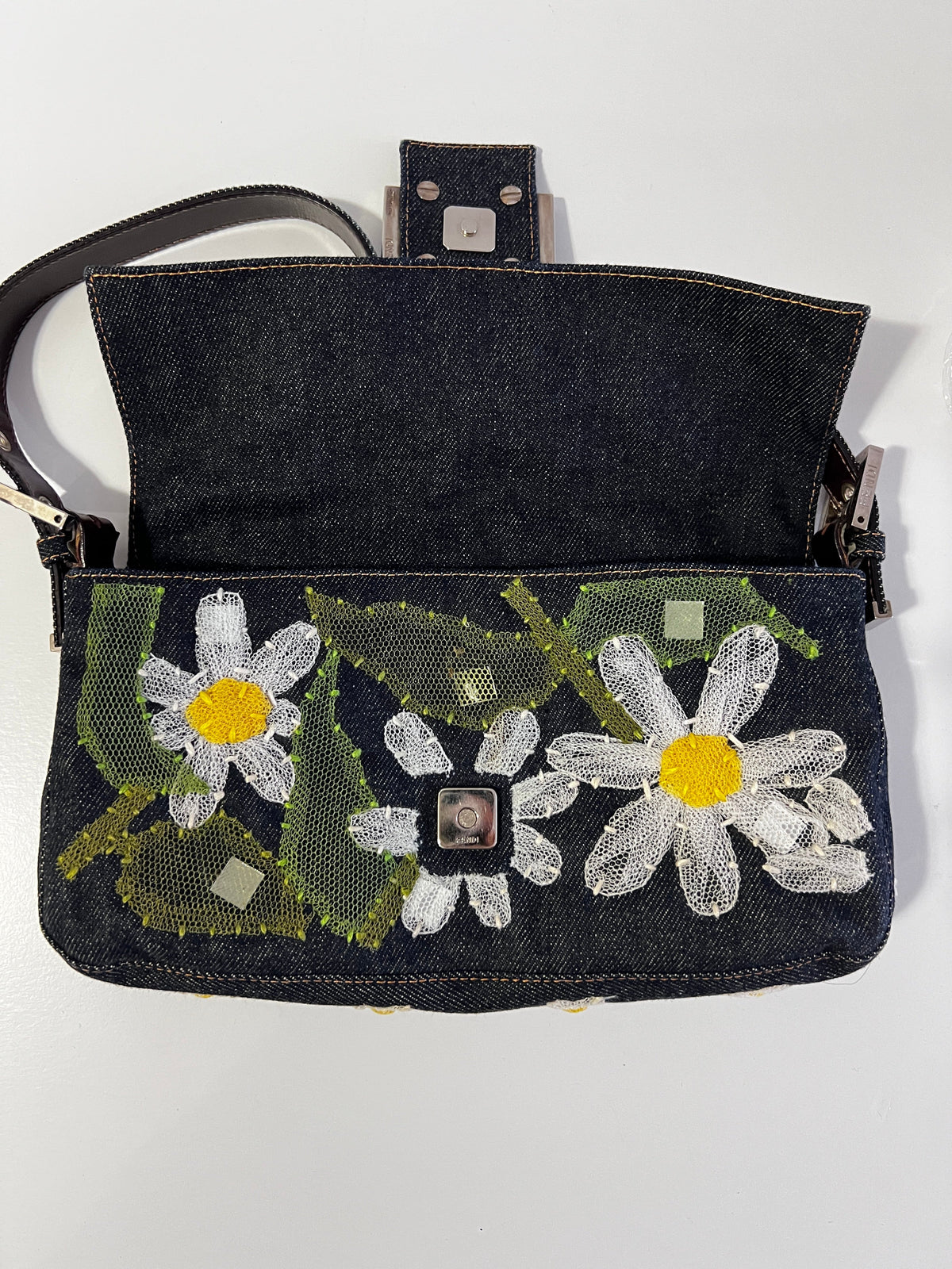 Fendi daisy denim baguette