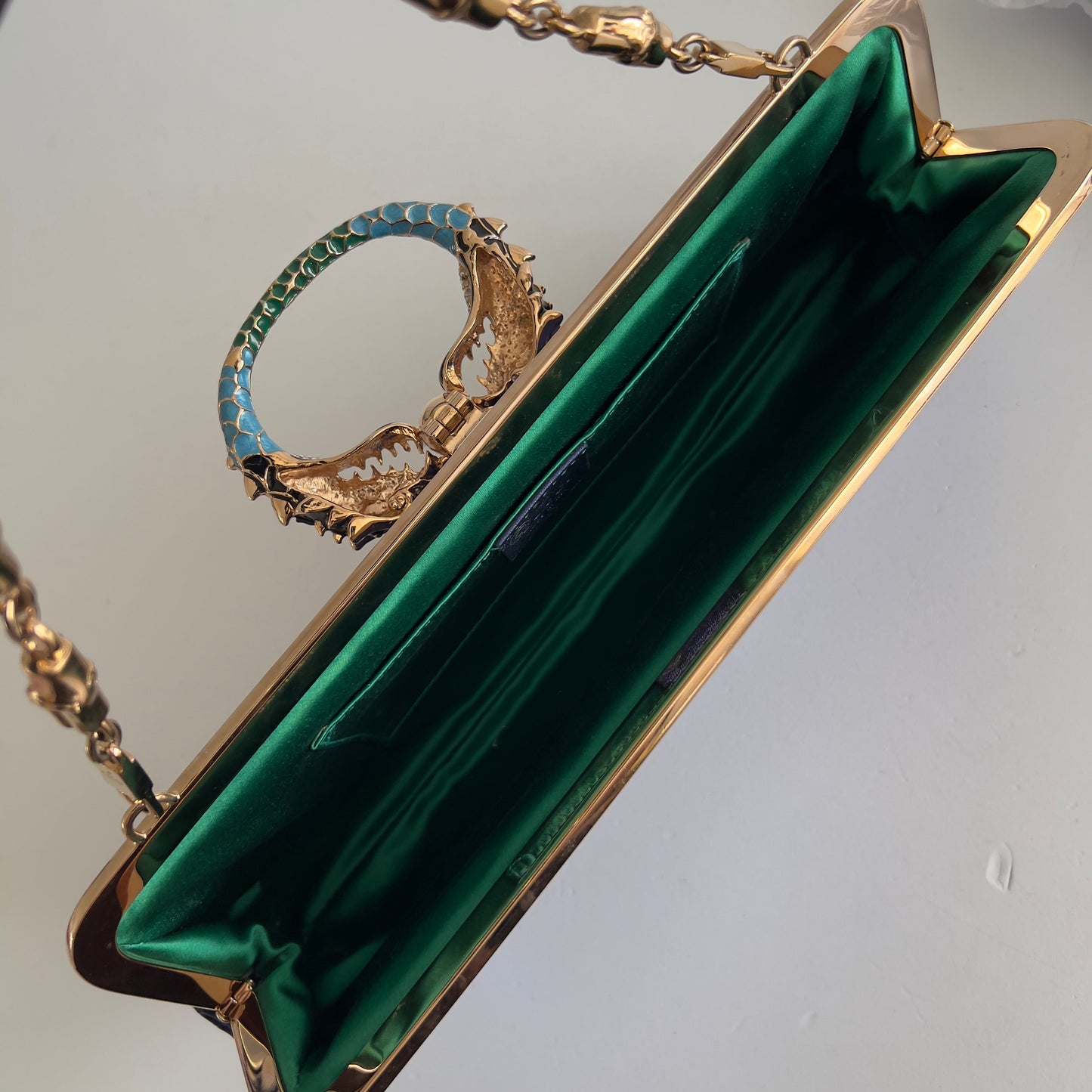 Vintage Gucci Metalic Blue Python Dragon Head Clutch