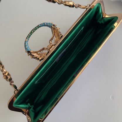 Vintage Gucci Metalic Blue Python Dragon Head Clutch