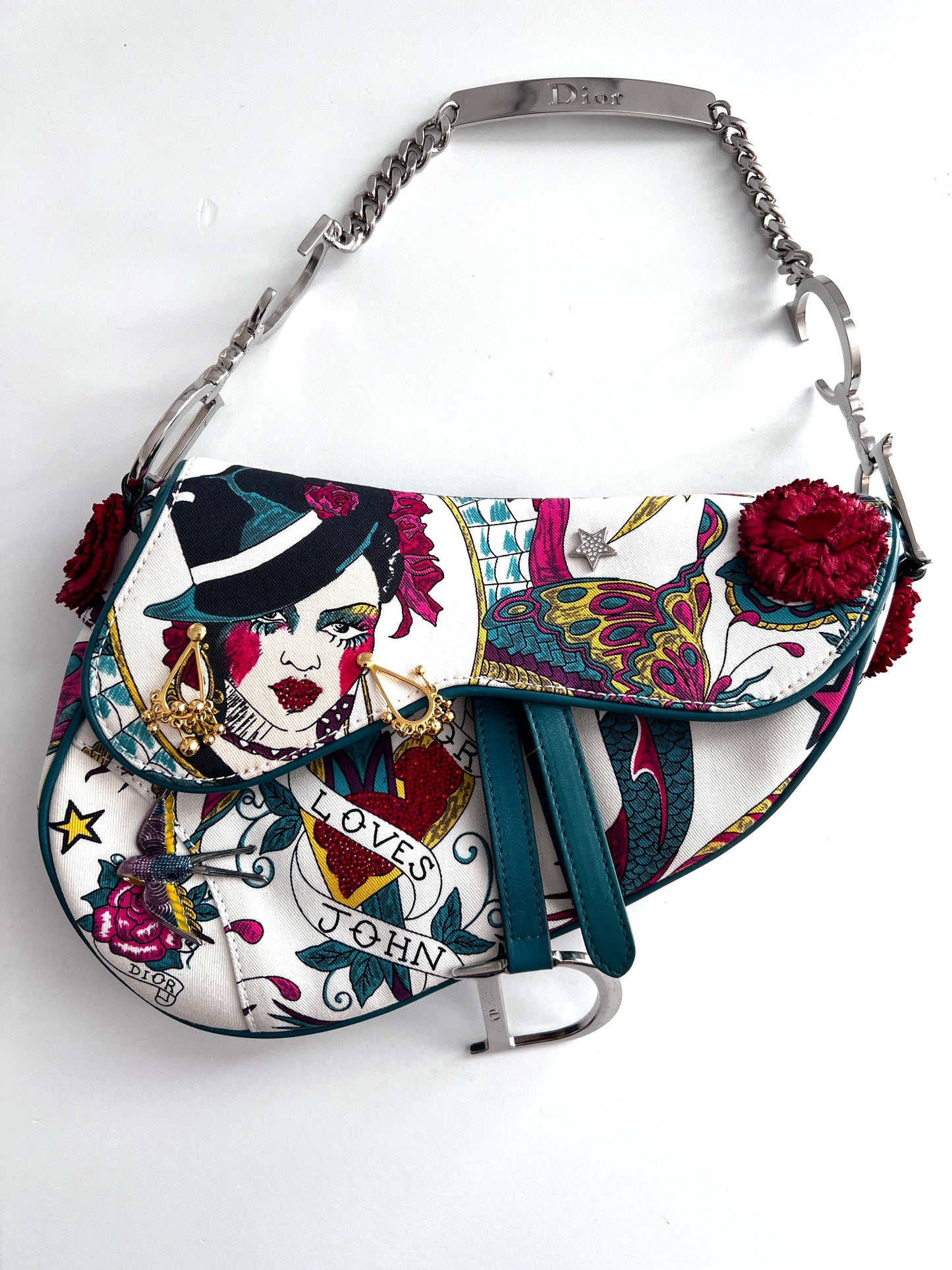 Vintage Dior Limited Edition “John Galliano Loves” Canvas Saddle Bag