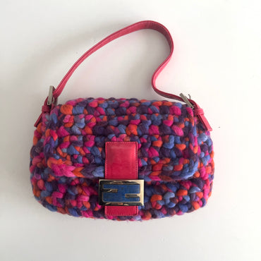 Vintage Fuchsia Pink Purple Multicolor Braided Wool small Mamma Baguette