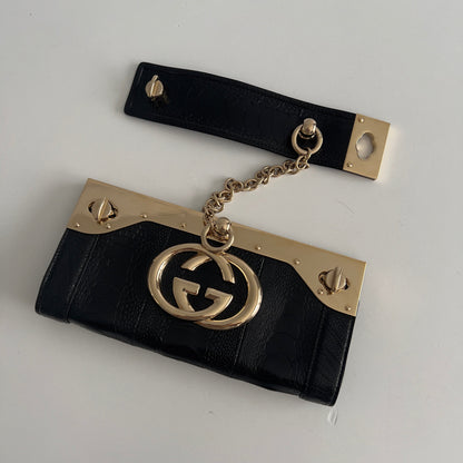 Gucci Britt Bag Black Ostrich Leg GG Cuff Clutch