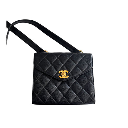 Pre-Owned Chanel Vintage 24K gold black caviar cross body mini square flap bag