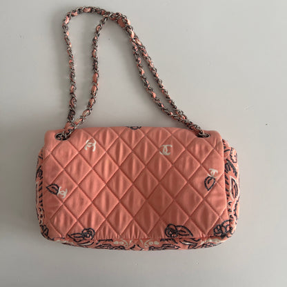 Vintage Chanel Pink Bandana Paisley Qualitied Canva Flap Bag