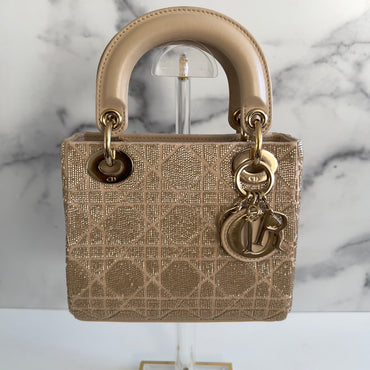 Dior Mini Tan Beaded Ladydior Bag