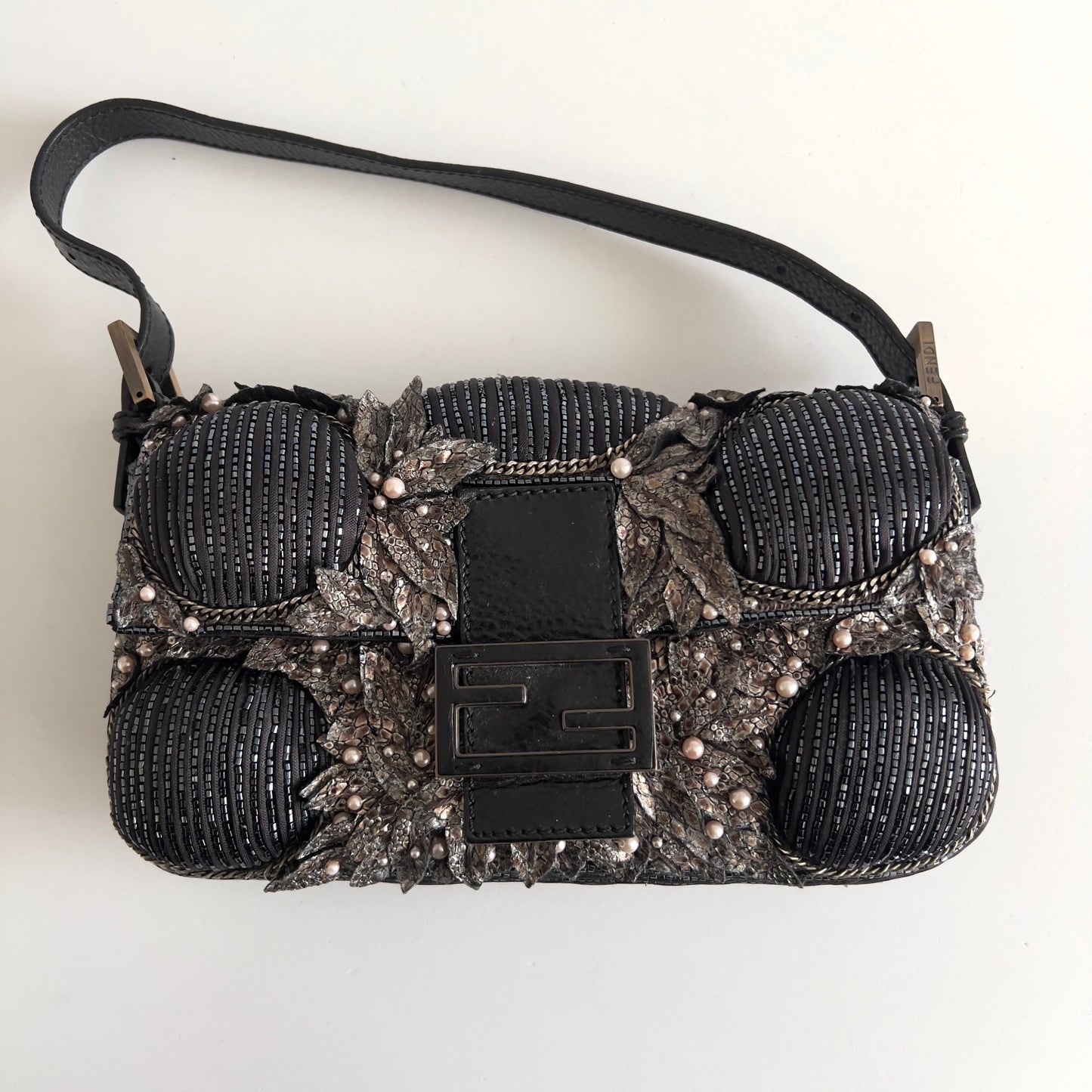 Vintage Fendi Deep Jungle Beaded Embroidery Baguette