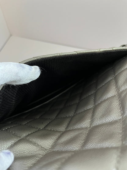 Chanel Classic Flap XXL Silver Leather Travel Bag
