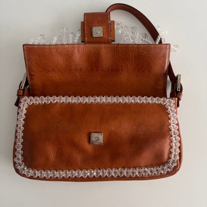 Vintage Crystal Fringe Leather Baguette