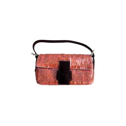 Pre-Owned Fendi peach pink sequin baguette Shoulder bag