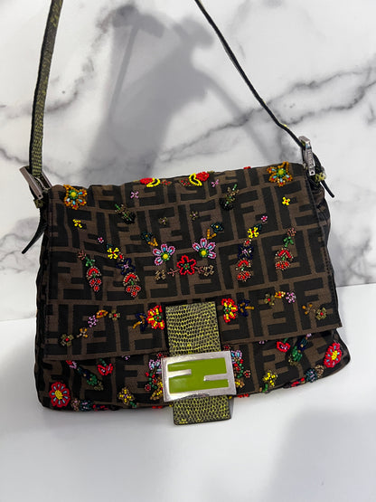 Vintage Fendi floral beaded mamma baguette
