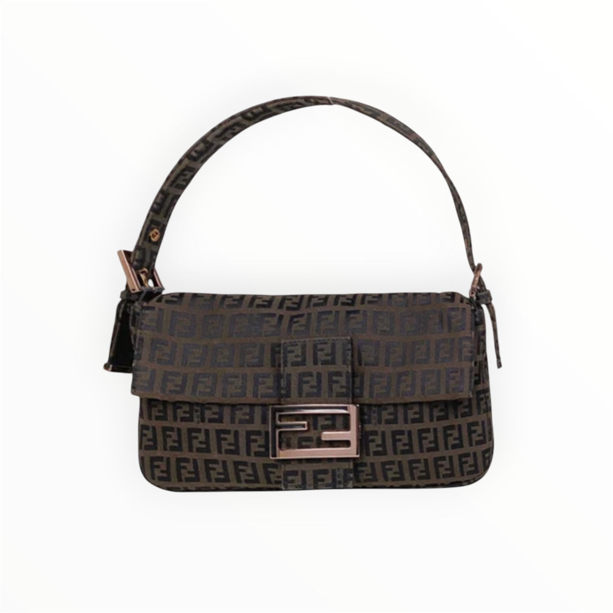 A Fendi Enamel Buckle Zucchino Baguette Brown