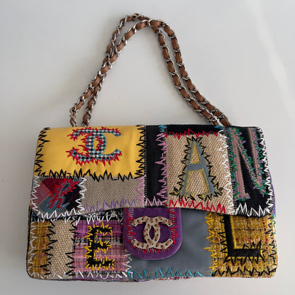 Vintage Chanel Multicolor Patchwork Jumbo Single Flap Bag